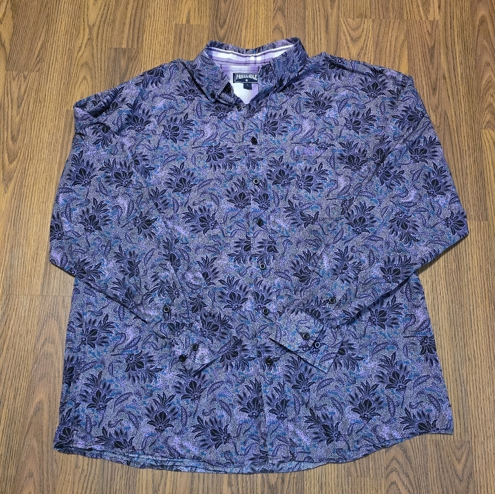 Panhandle Western Shirt Purple Paisley Cotton Button Down Men’s Floral Large A63